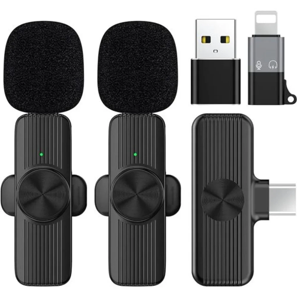2Pcs Wireless Lavalier Microphone, Plug-Play Lapel Clip-On Mini Mic